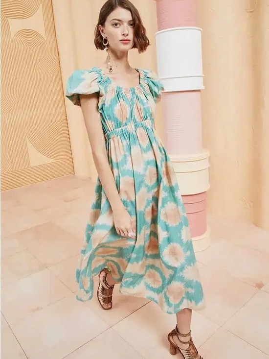 Ulla Johnson Dresses & Skirts - Ulla Johnson Nanette in Calcite Teal and Beige Midi Dress